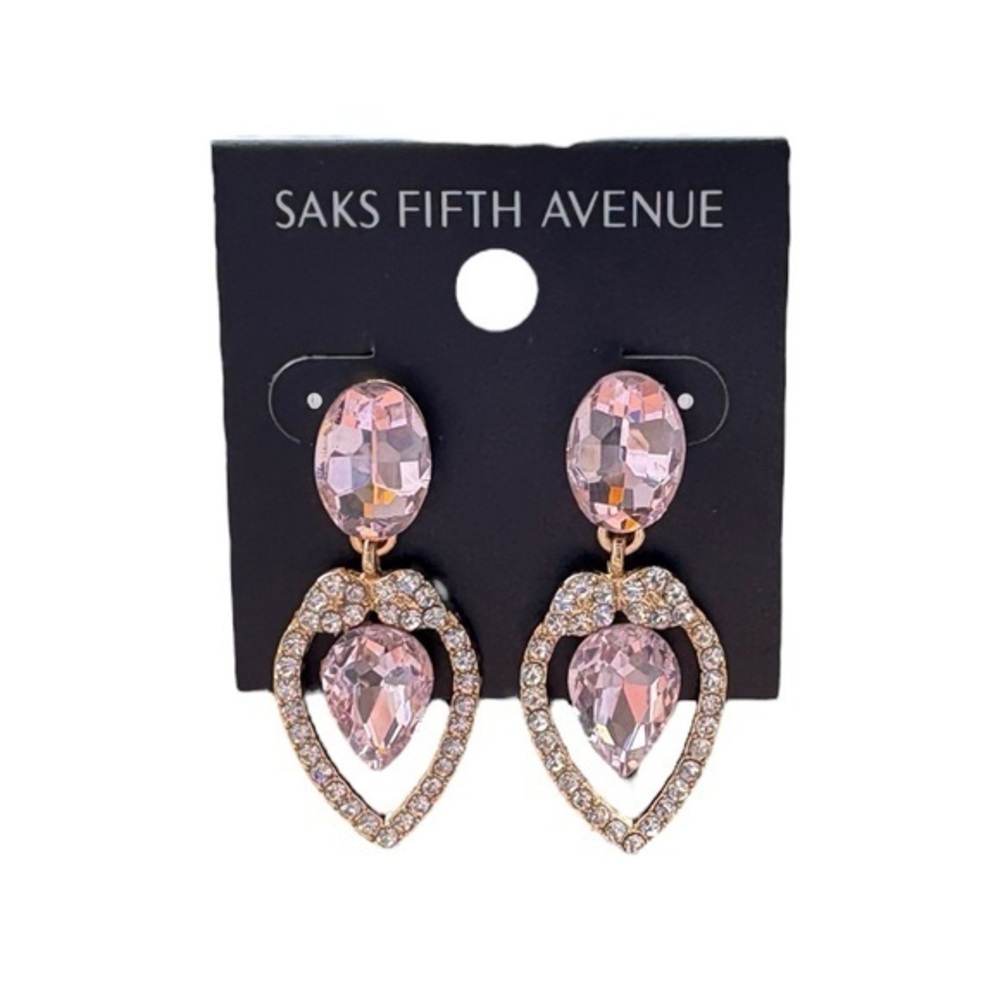 3/$40 Saks Fifth Avenue Pink & Gold Crystal Rhinestone Drop Dangle Earrings